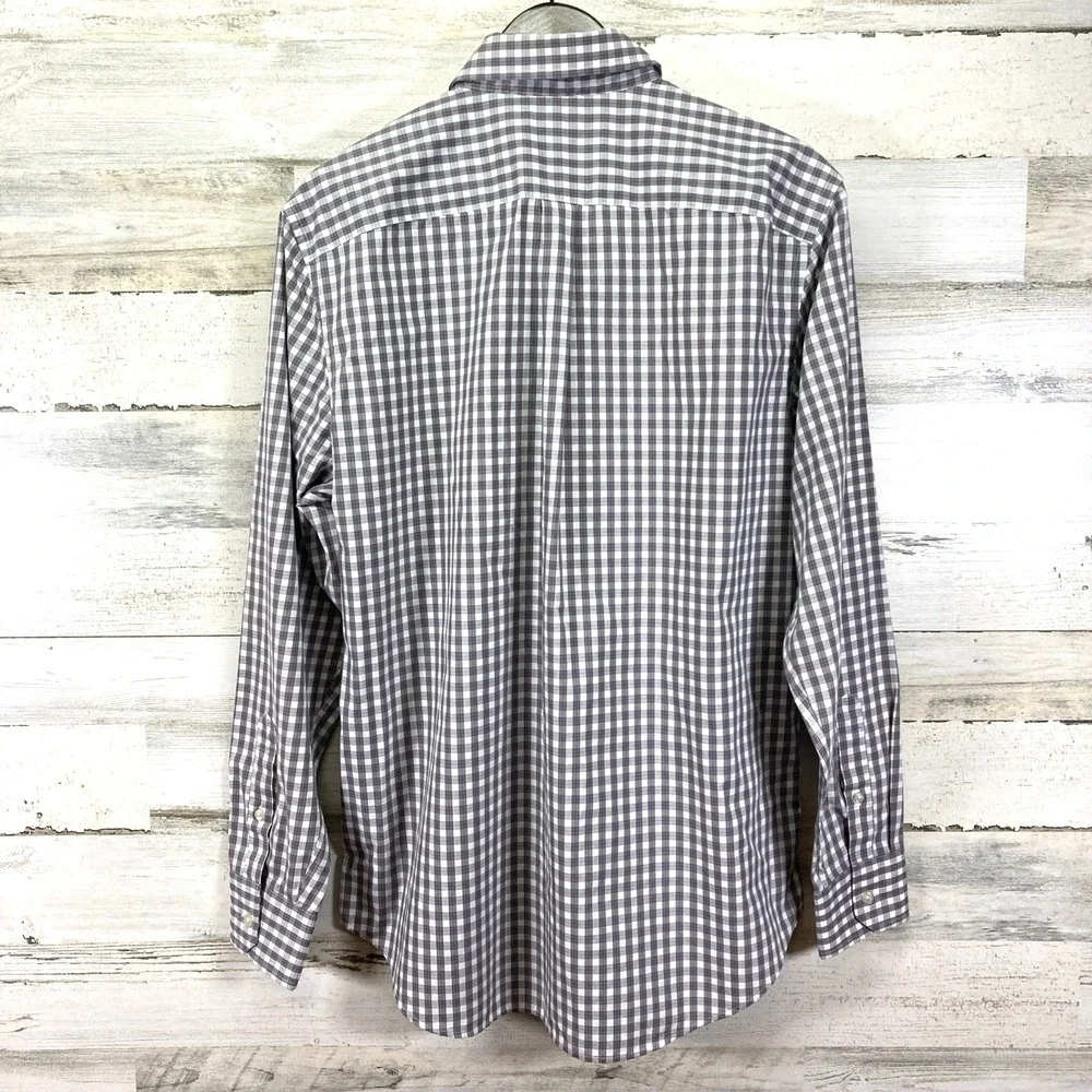 Banana Republic Mens White Gray Non Iron Slim Fit Long Slv Oxford‎ Shirt 16.5/32